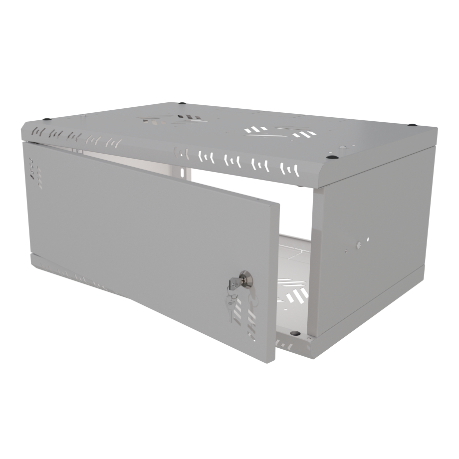 Komutācijas skapis 19" 4U, 350mm, metāla durvis, pelēks